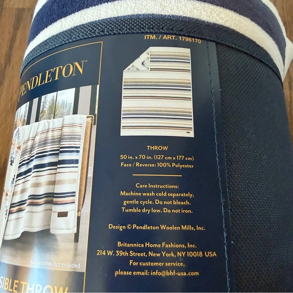 Pendleton Geometric and Striped Blanket - Blue, Cream, and Tan Size 50in x 70in - Picture 3 of 8